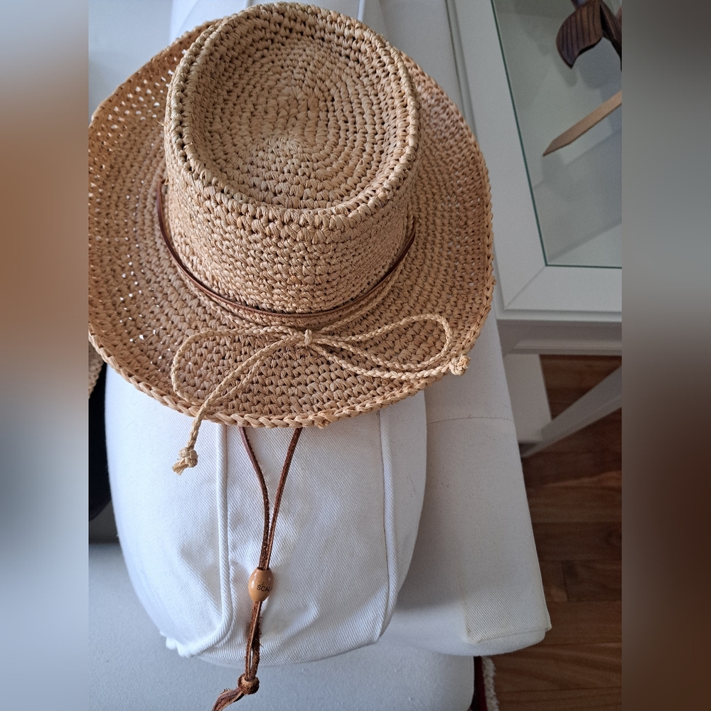 Scala Tan Straw Hat with Brown Cord